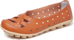 Women's Cowhide Leather Shoes Loafers Flats Sandals Slip-On Cutout Orthopedic Breathable Comfortable Hollow Soft Summer Casual Leather, Loafer Fashion Slip On Walking Round Toe Nurse Driving Shoes