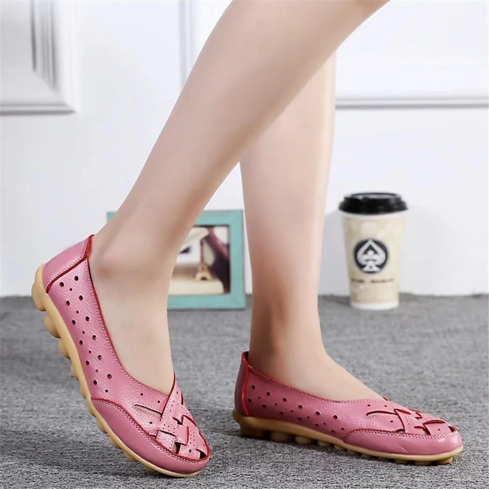 Women's Cowhide Leather Shoes Loafers Flats Sandals Slip-On Cutout Orthopedic Breathable Comfortable Hollow Soft Summer Casual Leather, Loafer Fashion Slip On Walking Round Toe Nurse Driving Shoes