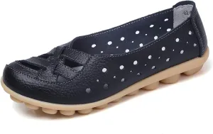 Womens Cowhide Leather Slip On Moccasins Shoes Flat Slipper Comfortable Leather Loafers Breathable Lightweight Round Toe Nurse Loafer Driving Walking Flat Work Shoes