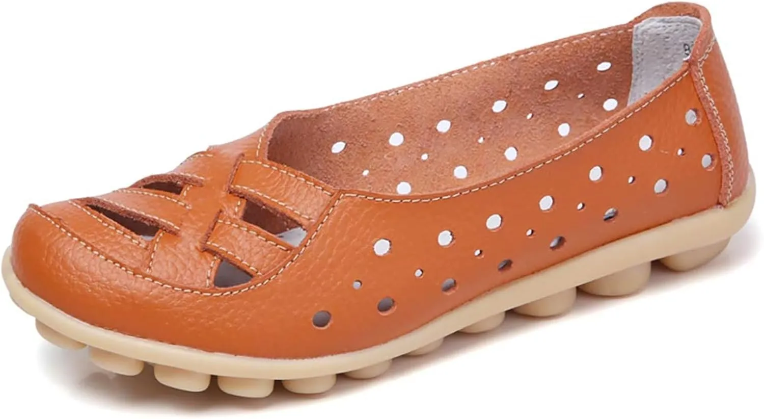 Womens Cowhide Leather Slip On Moccasins Shoes Flat Slipper Comfortable Leather Loafers Breathable Lightweight Round Toe Nurse Loafer Driving Walking Flat Work Shoes