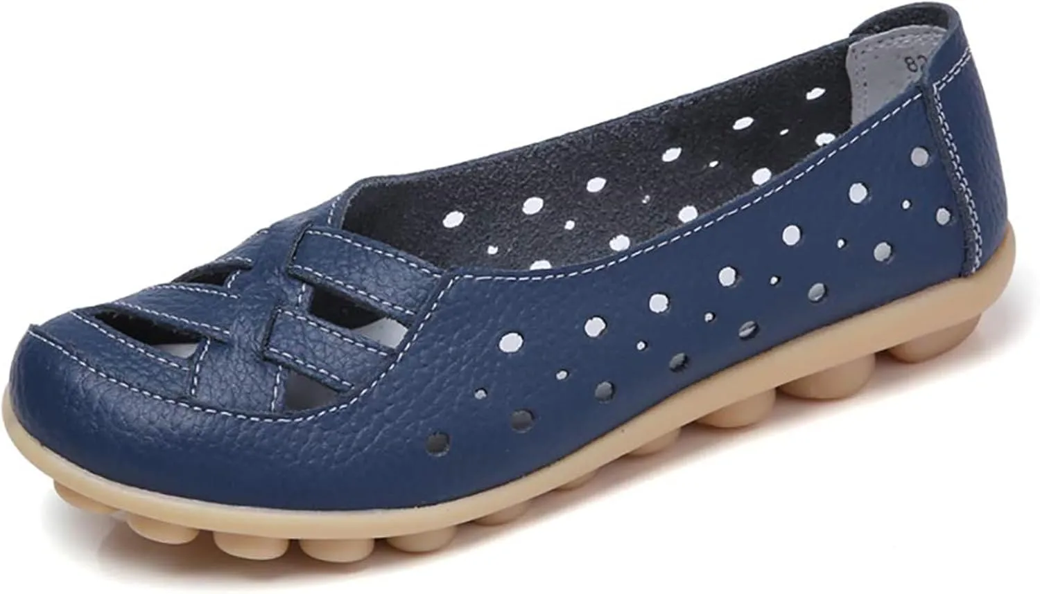 Womens Cowhide Leather Slip On Moccasins Shoes Flat Slipper Comfortable Leather Loafers Breathable Lightweight Round Toe Nurse Loafer Driving Walking Flat Work Shoes