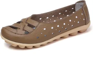 Womens Cowhide Leather Slip On Moccasins Shoes Flat Slipper Comfortable Leather Loafers Breathable Lightweight Round Toe Nurse Loafer Driving Walking Flat Work Shoes