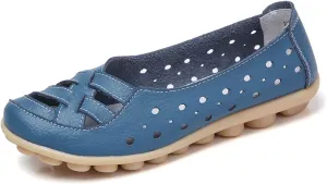 Womens Cowhide Leather Slip On Moccasins Shoes Flat Slipper Comfortable Leather Loafers Breathable Lightweight Round Toe Nurse Loafer Driving Walking Flat Work Shoes