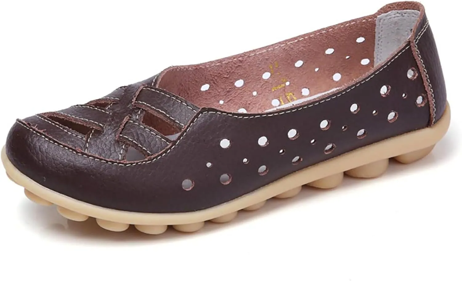 Womens Cowhide Leather Slip On Moccasins Shoes Flat Slipper Comfortable Leather Loafers Breathable Lightweight Round Toe Nurse Loafer Driving Walking Flat Work Shoes