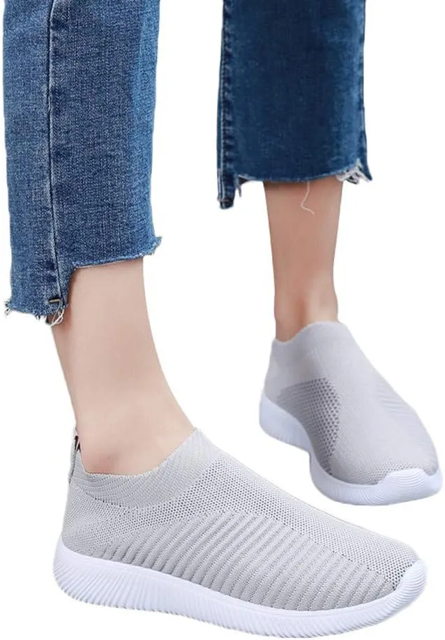 Women's Fashion Sneaker Mesh Slip On Black Non Slip Shoes for Women Comfortable Womens Leather Tennis Shoes Slip On Loafers Womens All Black Sneakers