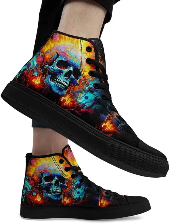 Womens Graffiti Black High Top Fashion Sneakers Canvas Shoes Classic Lace Up Walking Tennis Casual Skateboarding Sports Shoes