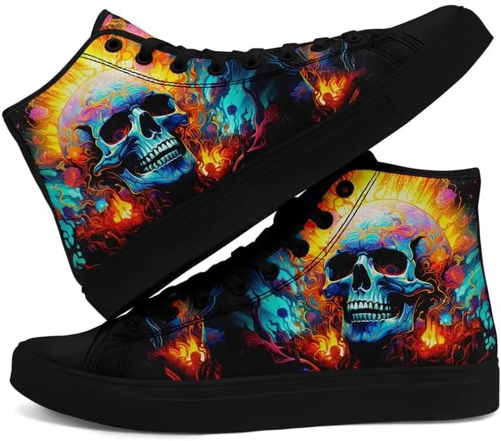 Womens Graffiti Black High Top Fashion Sneakers Canvas Shoes Classic Lace Up Walking Tennis Casual Skateboarding Sports Shoes