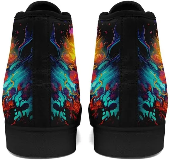 Womens Graffiti Black High Top Fashion Sneakers Canvas Shoes Classic Lace Up Walking Tennis Casual Skateboarding Sports Shoes