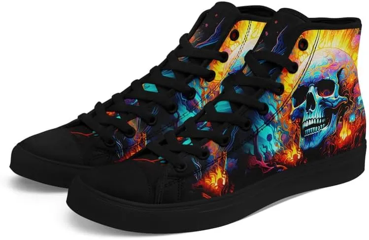 Womens Graffiti Black High Top Fashion Sneakers Canvas Shoes Classic Lace Up Walking Tennis Casual Skateboarding Sports Shoes