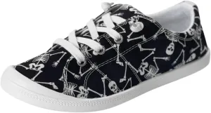 Women's Halloween Canvas Shoes Casual Slip On Loafers Skull Pumpkin Printed Low Top Canvas Sneakers Soft Sole Comfort Flat Tennis Walking Shoes