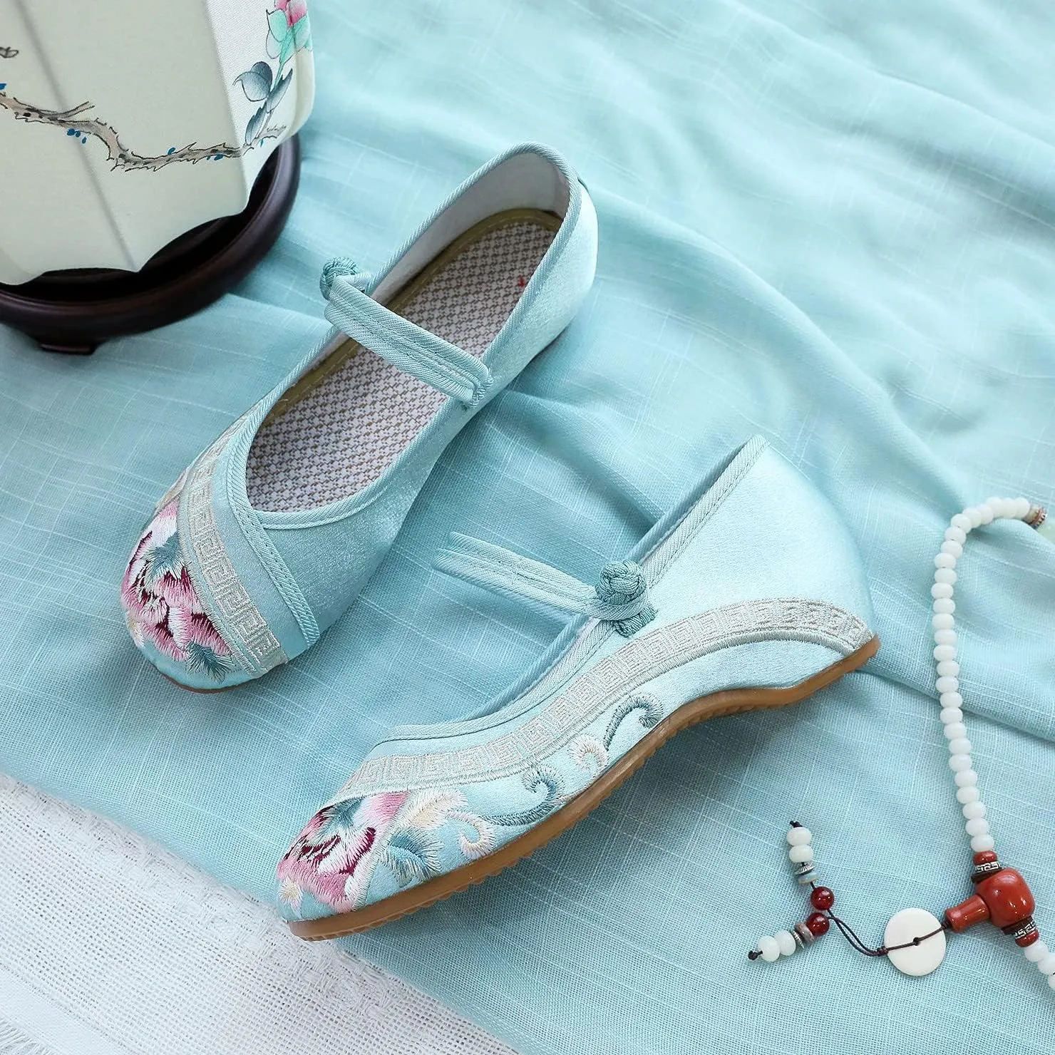 Womens Handmade Floral Embroidered Canvas Shoes - Casual Round Toe Mary Jane Ballet Yoga Flats Slip On Shoes