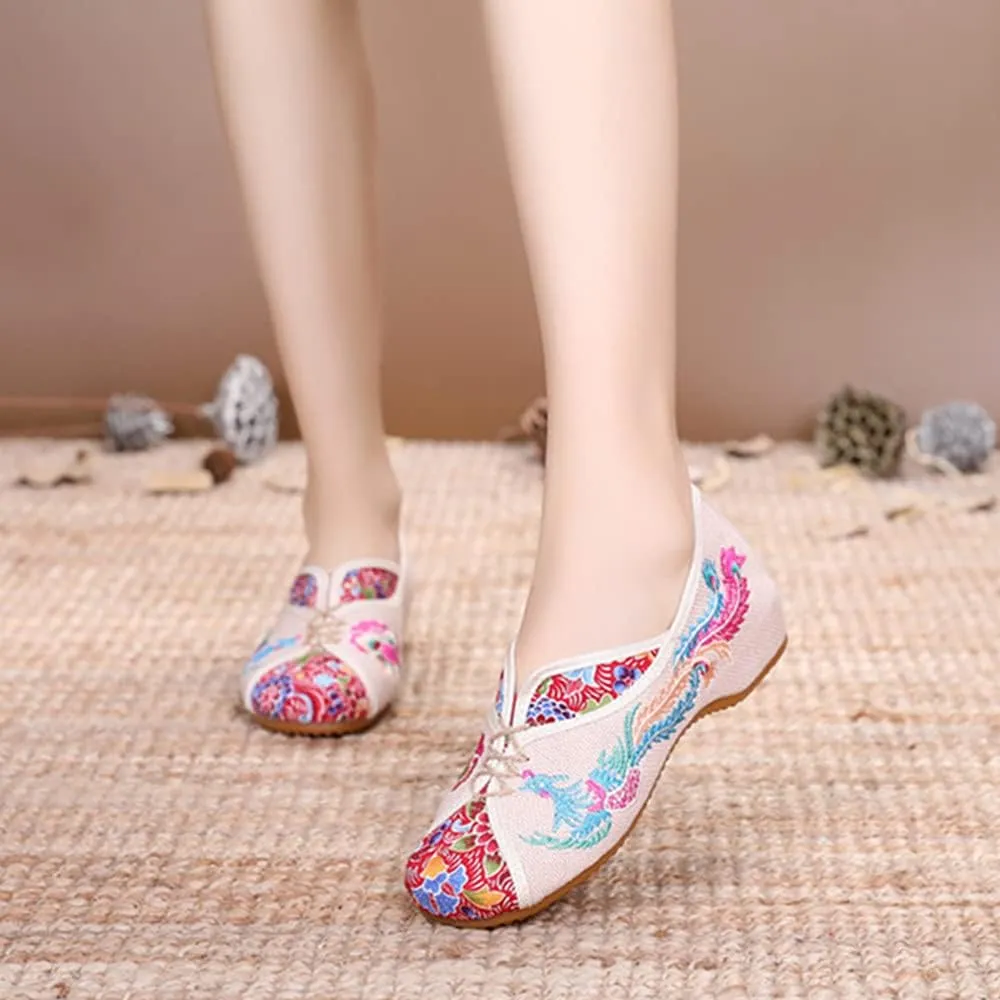 Women's Handmade Flower Embroidered Shoes Women Ballerina Mary Jane Flat Ballet Cotton Loafer Ladies Casual Style Comfortable Soft Canvas Shoes