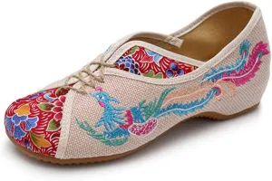 Women's Handmade Flower Embroidered Shoes Women Ballerina Mary Jane Flat Ballet Cotton Loafer Ladies Casual Style Comfortable Soft Canvas Shoes