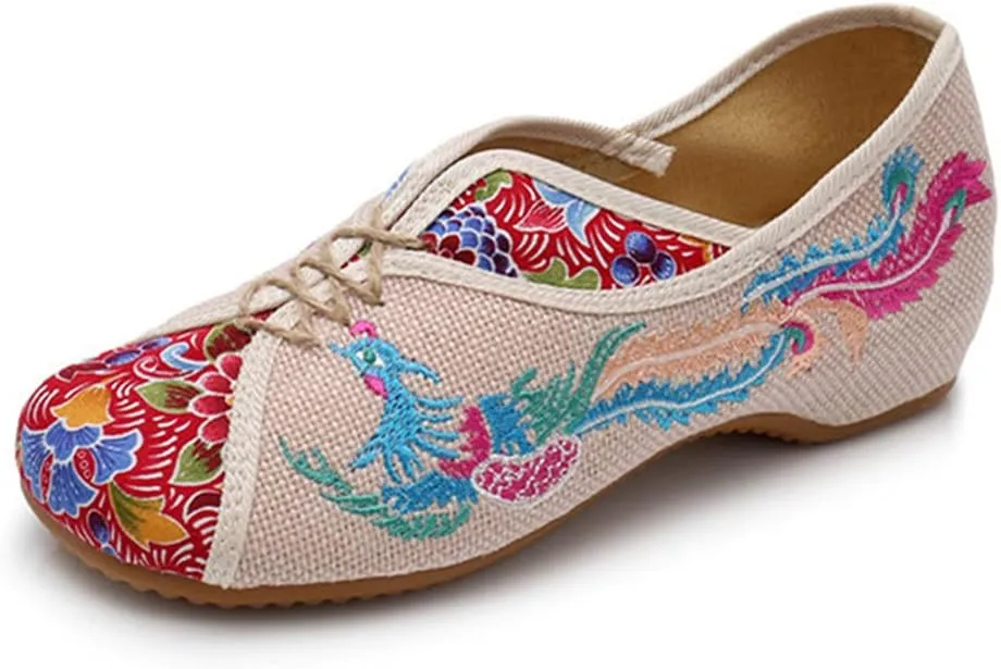Women's Handmade Flower Embroidered Shoes Women Ballerina Mary Jane Flat Ballet Cotton Loafer Ladies Casual Style Comfortable Soft Canvas Shoes