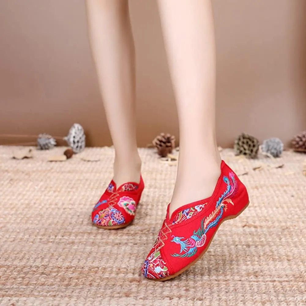 Women's Handmade Flower Embroidered Shoes Women Ballerina Mary Jane Flat Ballet Cotton Loafer Ladies Casual Style Comfortable Soft Canvas Shoes