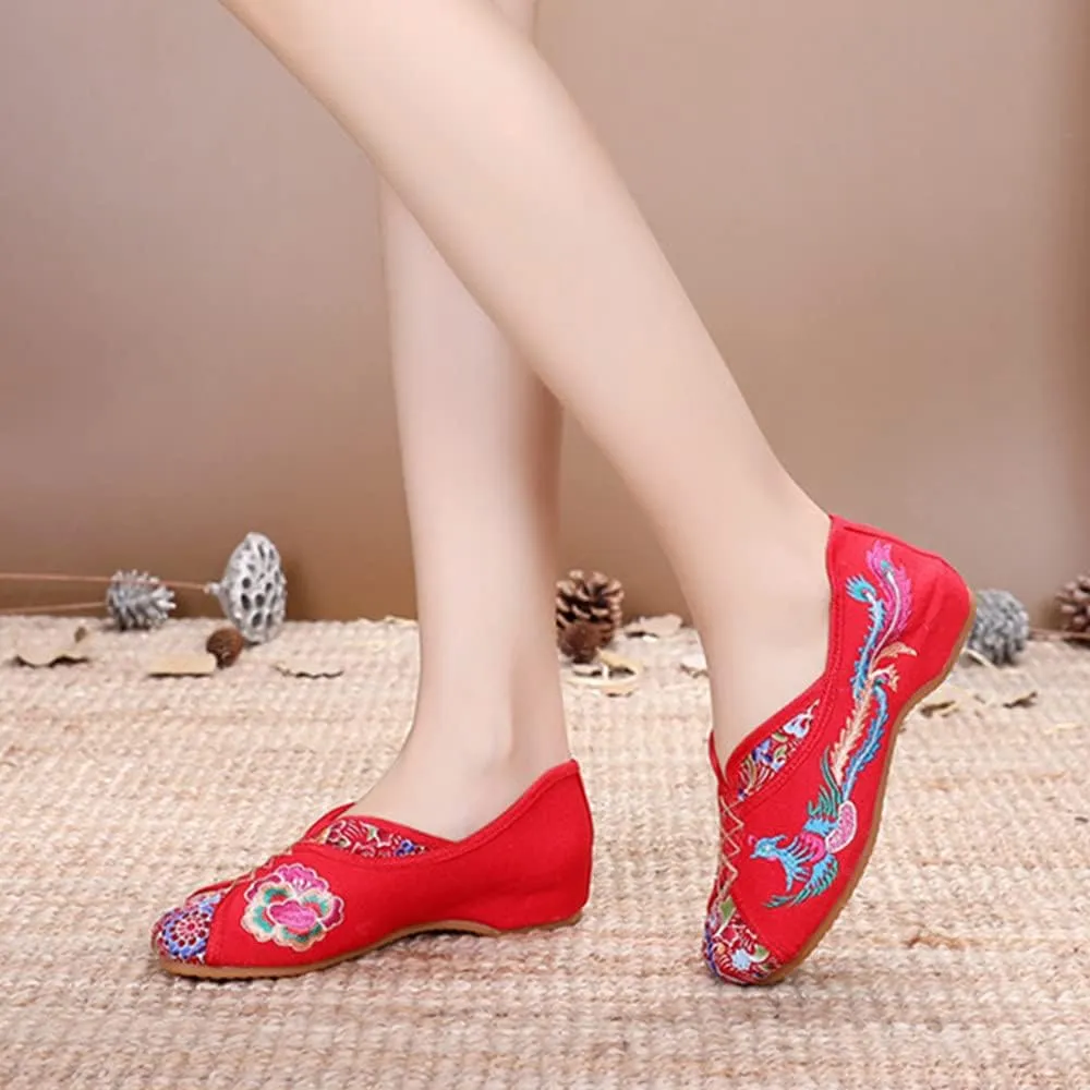 Women's Handmade Flower Embroidered Shoes Women Ballerina Mary Jane Flat Ballet Cotton Loafer Ladies Casual Style Comfortable Soft Canvas Shoes