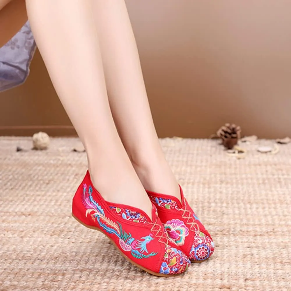 Women's Handmade Flower Embroidered Shoes Women Ballerina Mary Jane Flat Ballet Cotton Loafer Ladies Casual Style Comfortable Soft Canvas Shoes