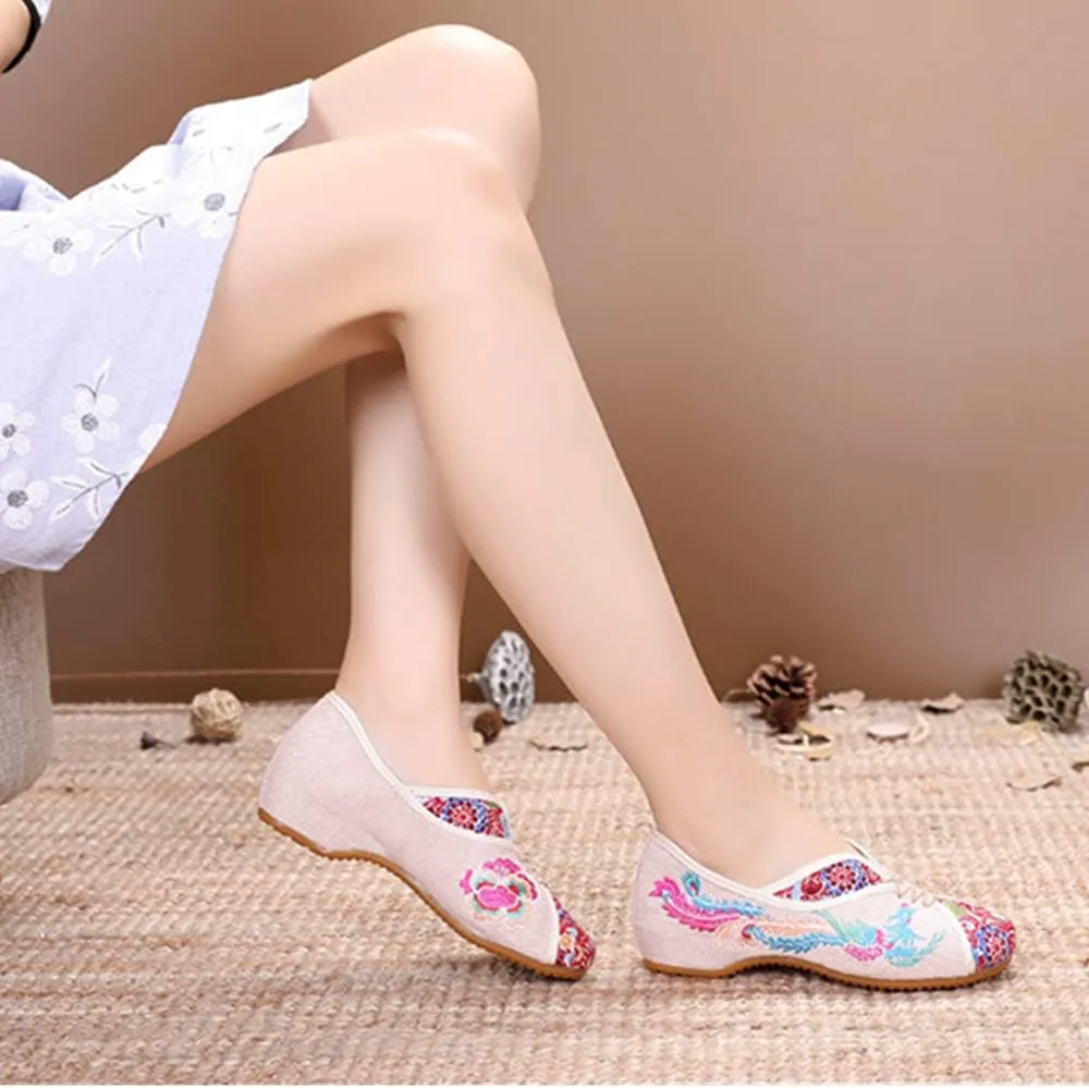 Women's Handmade Flower Embroidered Shoes Women Ballerina Mary Jane Flat Ballet Cotton Loafer Ladies Casual Style Comfortable Soft Canvas Shoes
