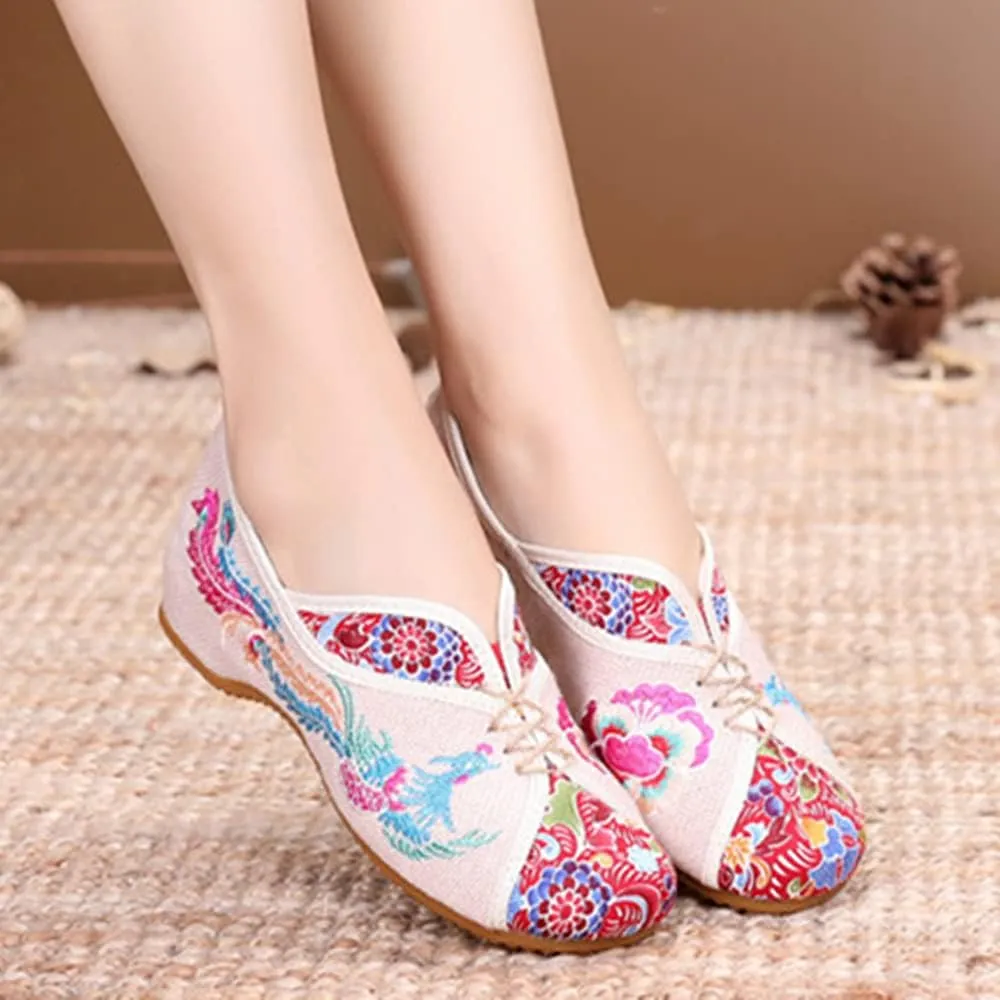 Women's Handmade Flower Embroidered Shoes Women Ballerina Mary Jane Flat Ballet Cotton Loafer Ladies Casual Style Comfortable Soft Canvas Shoes