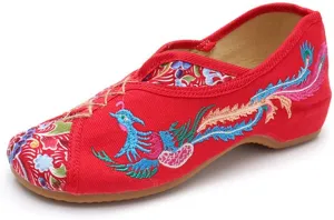 Women's Handmade Flower Embroidered Shoes Women Ballerina Mary Jane Flat Ballet Cotton Loafer Ladies Casual Style Comfortable Soft Canvas Shoes