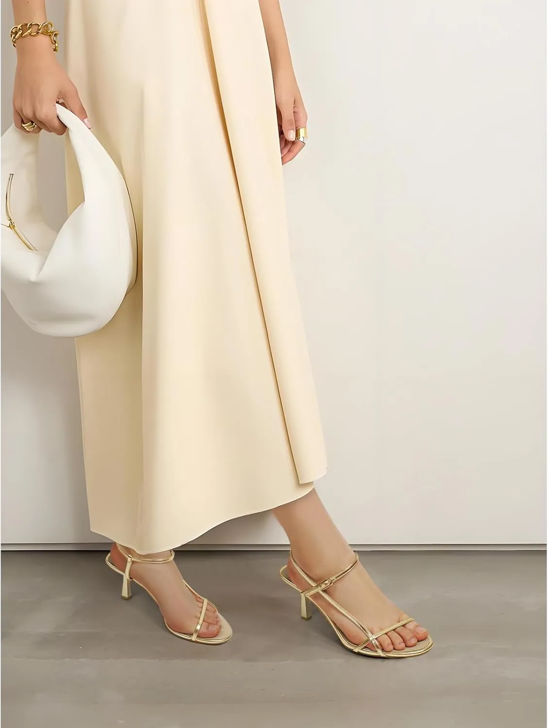 Women's Heeled Sandals Round Open Toe Strappy Slingback High Heels Ankle Strap Sandals