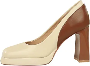 Women's High Heels Sandal Chunky Block Heel Close Toe Pumps Leather Slip On Square Toe Platform Causal Shoes