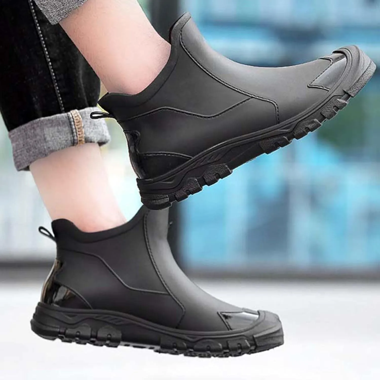 Womens Mens Rain Boots Waterproof Slip On Shoes Outdoor Walking Water Shoes Ankle Boots Non Slip Fishing Shoes