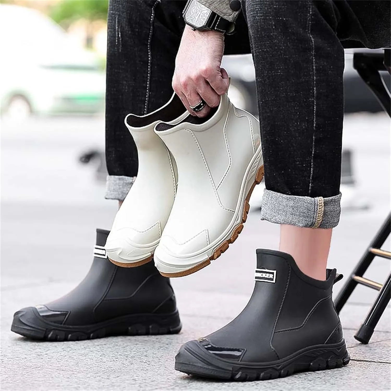 Womens Mens Rain Boots Waterproof Slip On Shoes Outdoor Walking Water Shoes Ankle Boots Non Slip Fishing Shoes