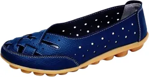 Women's Orthopedic Breathable Leather Loafers Hollow Cutout Comfortable Soft Flats Slip On Sandals for Summer Cowhide Leather Casual Shoes