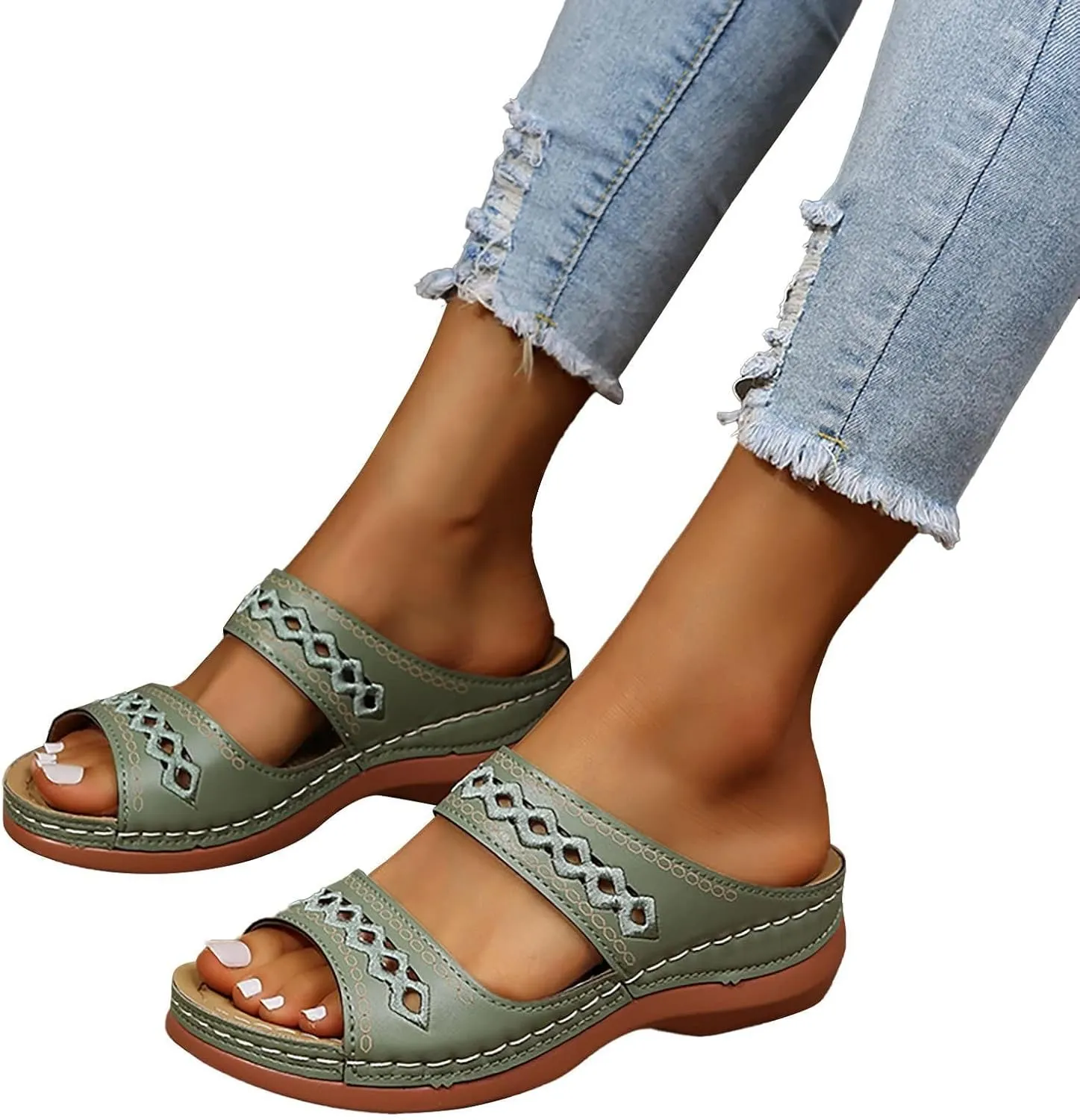 Womens Orthopedic Sandals Support Flip Flops Slip On Wide Sandals Platform Summer Comfortable Walking Shoes