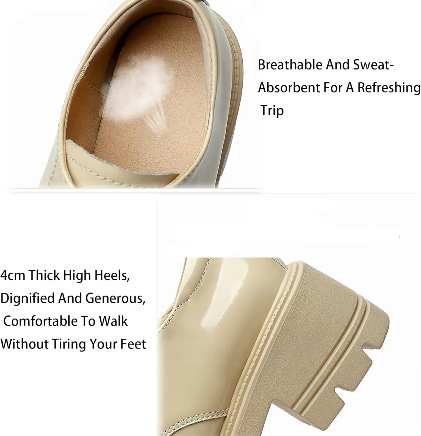 Women's Patent Leather Slip-On Chunky Platform Oxford Fashion Round Toe Lace-Up Chunky Heightening Lug Sole Loafers Non Slip Business Office Dress Shoes