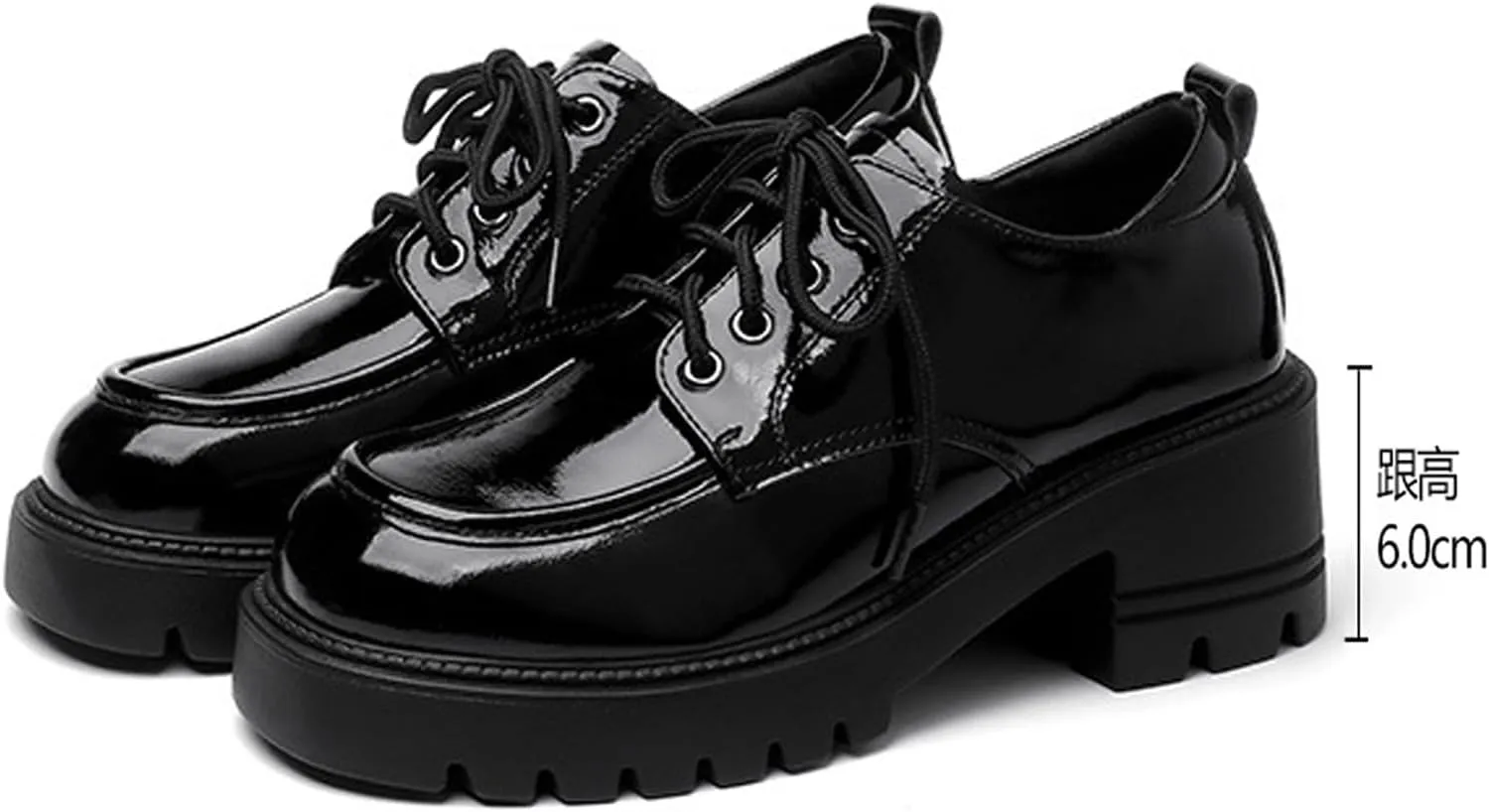 Women's Patent Leather Slip-On Chunky Platform Oxford Fashion Round Toe Lace-Up Chunky Heightening Lug Sole Loafers Non Slip Business Office Dress Shoes