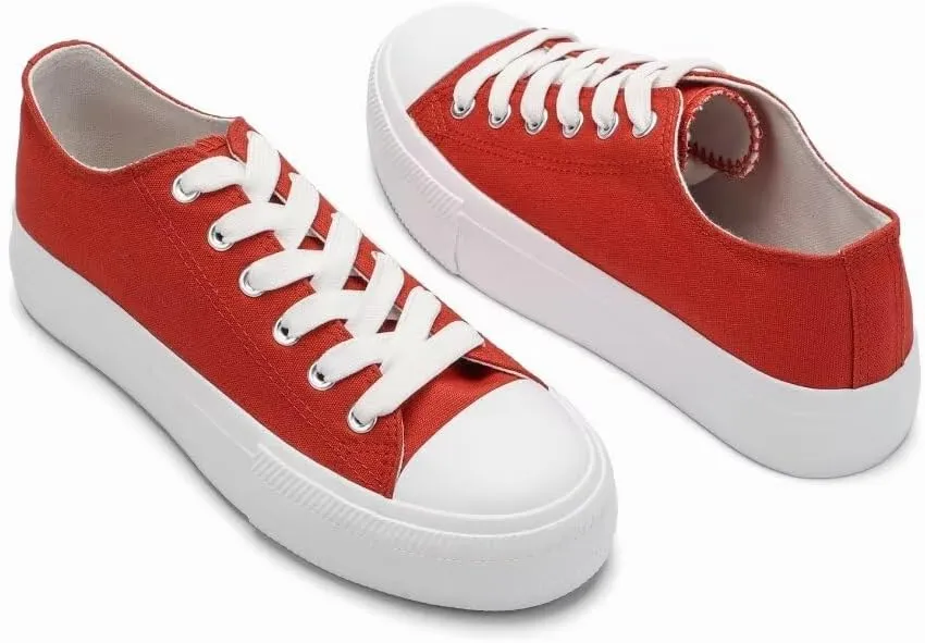 Womens Platform Canvas Shoes Low Top and High Top Canvas Sneakers Lace-up Fashion Casual Shoes for Women