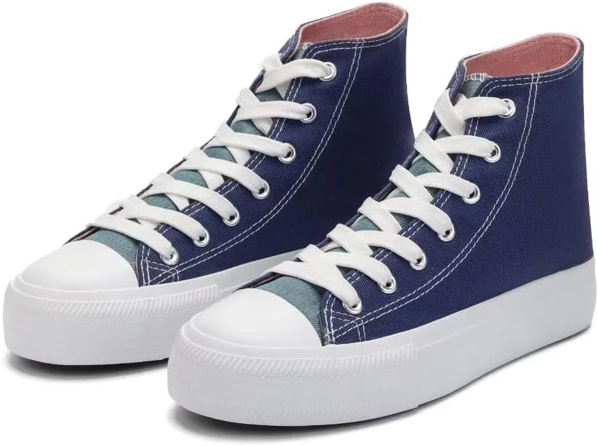 Womens Platform Canvas Shoes Low Top and High Top Canvas Sneakers Lace-up Fashion Casual Shoes for Women