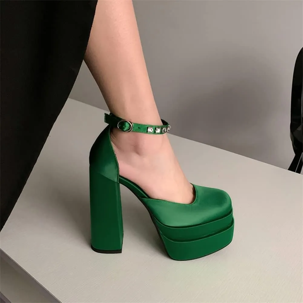 Womens Platform Chunky High Block Heels Ankle Strap Buckles Wedge Dress Pumps