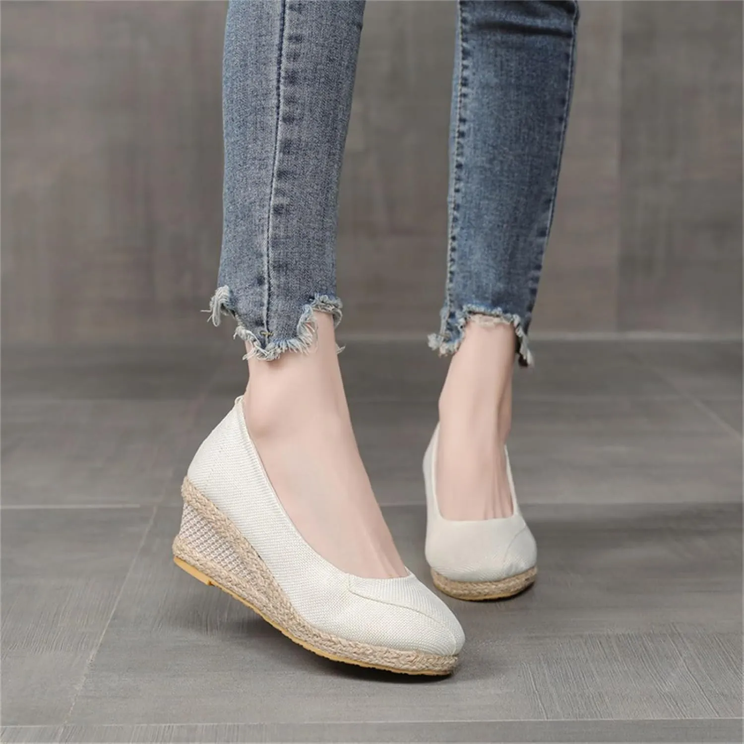 Women's Platform Espadrilles Wedge Sandals Comfy Closed Toe Slip On Arch Support Slip On Pumps Shoes