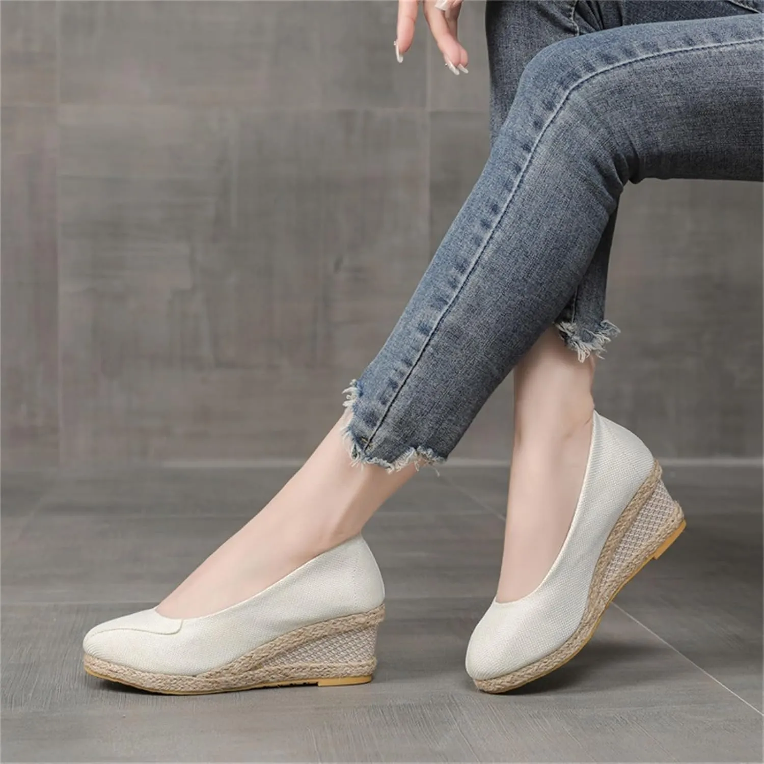 Women's Platform Espadrilles Wedge Sandals Comfy Closed Toe Slip On Arch Support Slip On Pumps Shoes