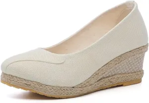 Women's Platform Espadrilles Wedge Sandals Comfy Closed Toe Slip On Arch Support Slip On Pumps Shoes