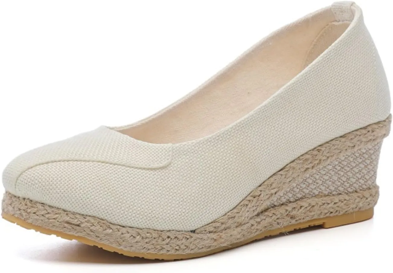 Women's Platform Espadrilles Wedge Sandals Comfy Closed Toe Slip On Arch Support Slip On Pumps Shoes