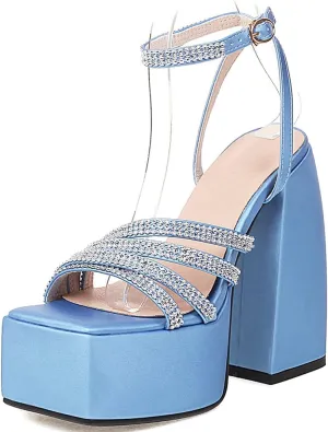 Womens Platform heels Chunky High Block Heels Ankle Strap Buckles Wedge Dress Sandals