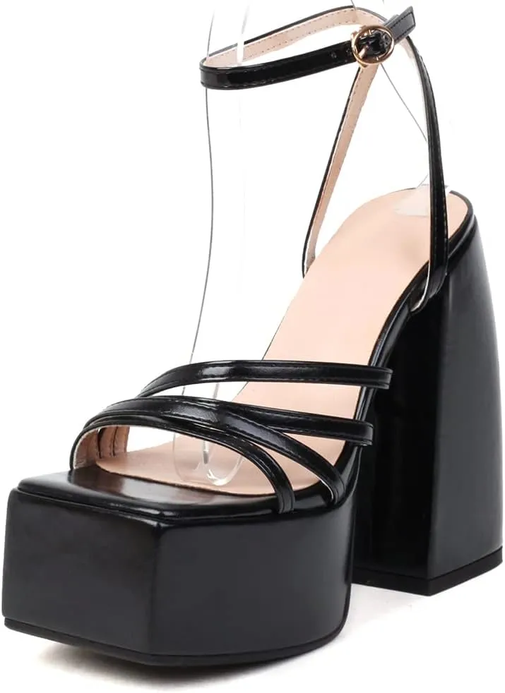 Womens Platform heels Chunky High Block Heels Ankle Strap Buckles Wedge Dress Sandals