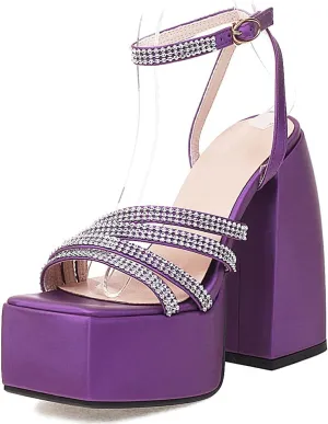 Womens Platform heels Chunky High Block Heels Ankle Strap Buckles Wedge Dress Sandals