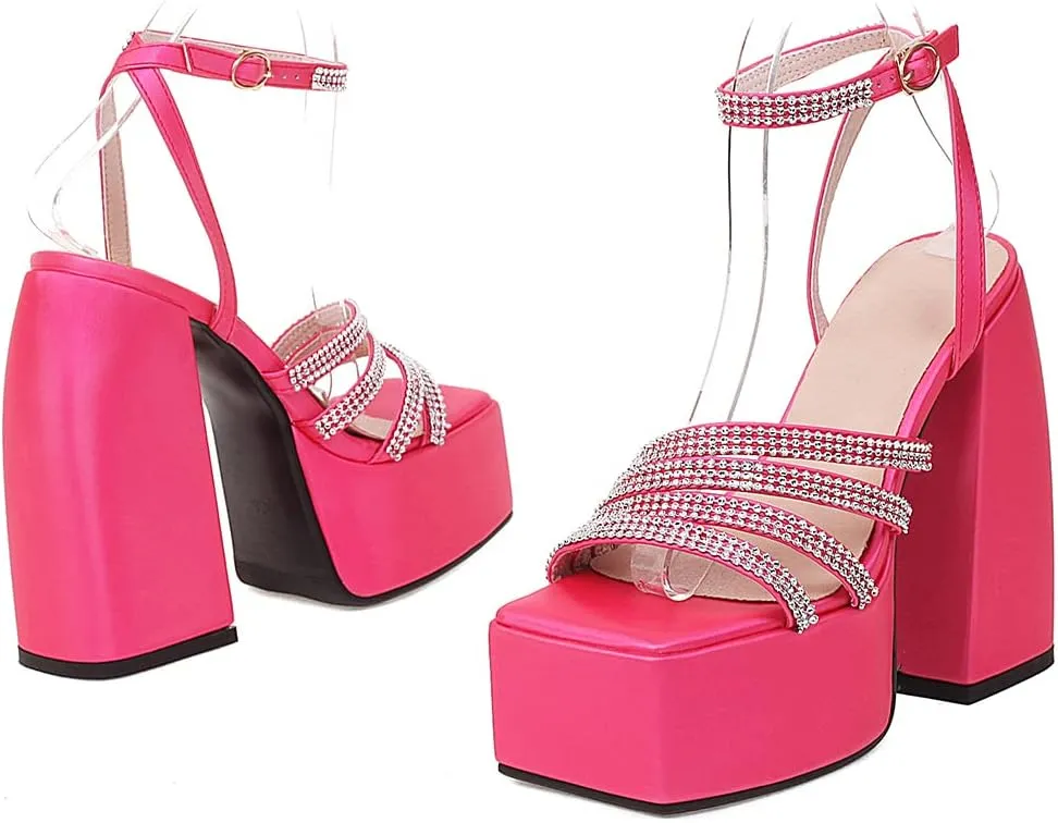 Womens Platform heels Chunky High Block Heels Ankle Strap Buckles Wedge Dress Sandals