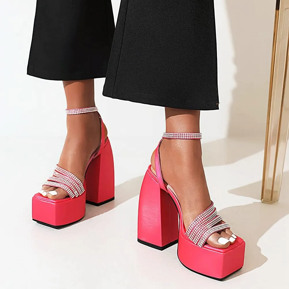 Womens Platform heels Chunky High Block Heels Ankle Strap Buckles Wedge Dress Sandals