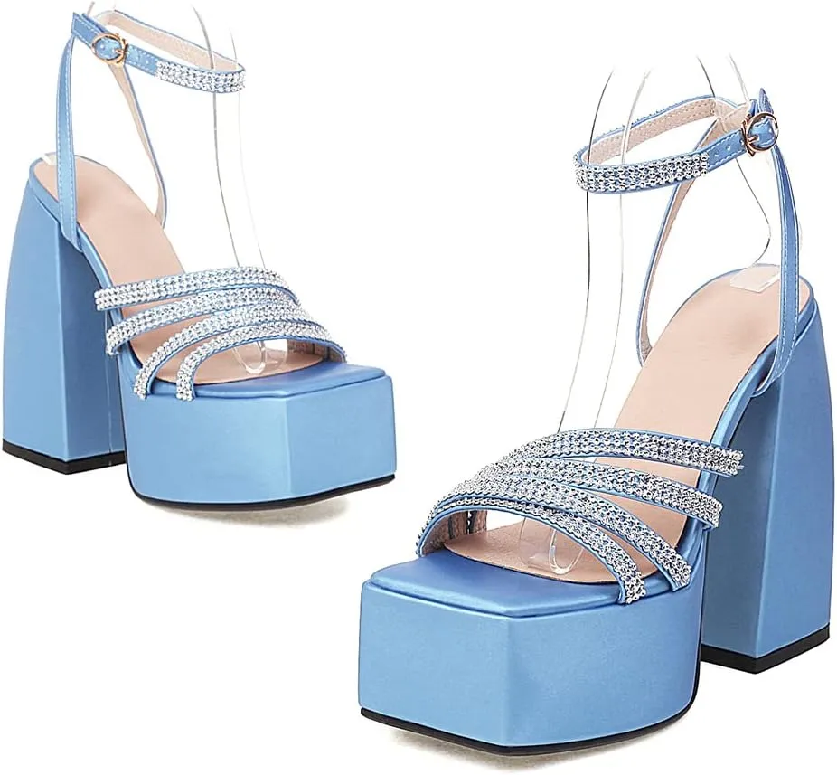 Womens Platform heels Chunky High Block Heels Ankle Strap Buckles Wedge Dress Sandals