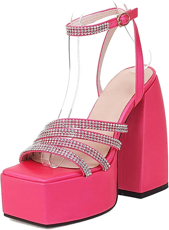 Womens Platform heels Chunky High Block Heels Ankle Strap Buckles Wedge Dress Sandals