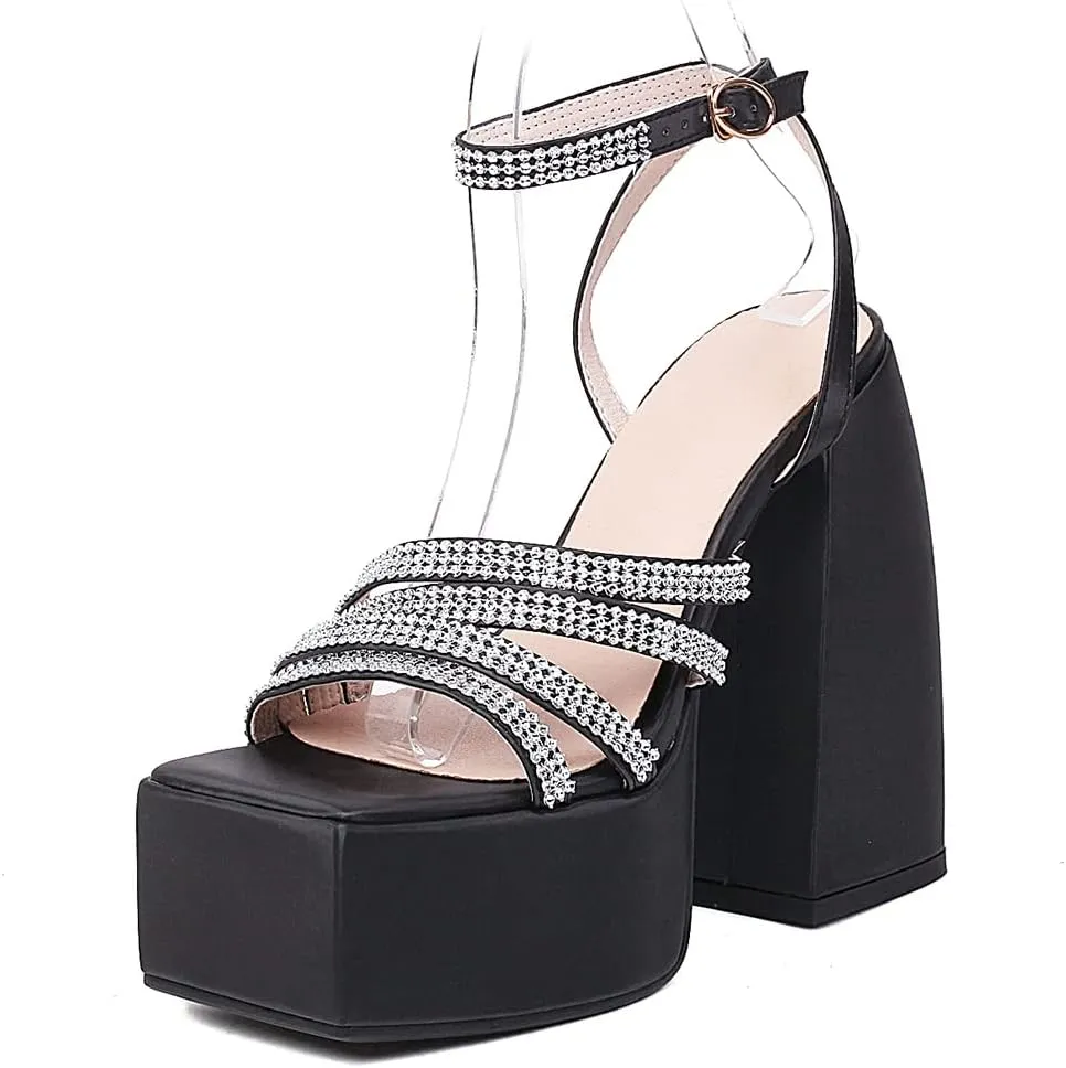 Womens Platform heels Chunky High Block Heels Ankle Strap Buckles Wedge Dress Sandals