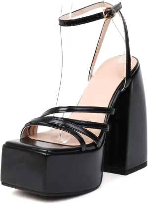 Womens Platform heels Chunky High Block Heels Ankle Strap Buckles Wedge Dress Sandals