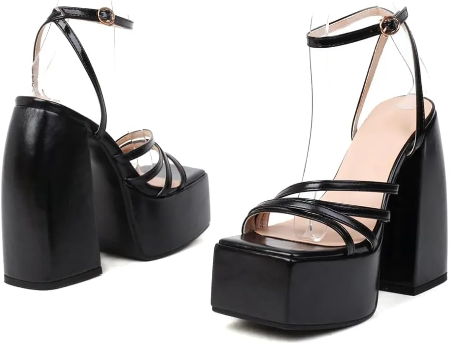 Womens Platform heels Chunky High Block Heels Ankle Strap Buckles Wedge Dress Sandals