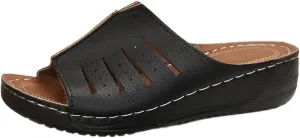 Womens Platform Sandals Orthopedic Arch Support Slip on Wedge Sandals Lightweight Leather Open Toe Slippers